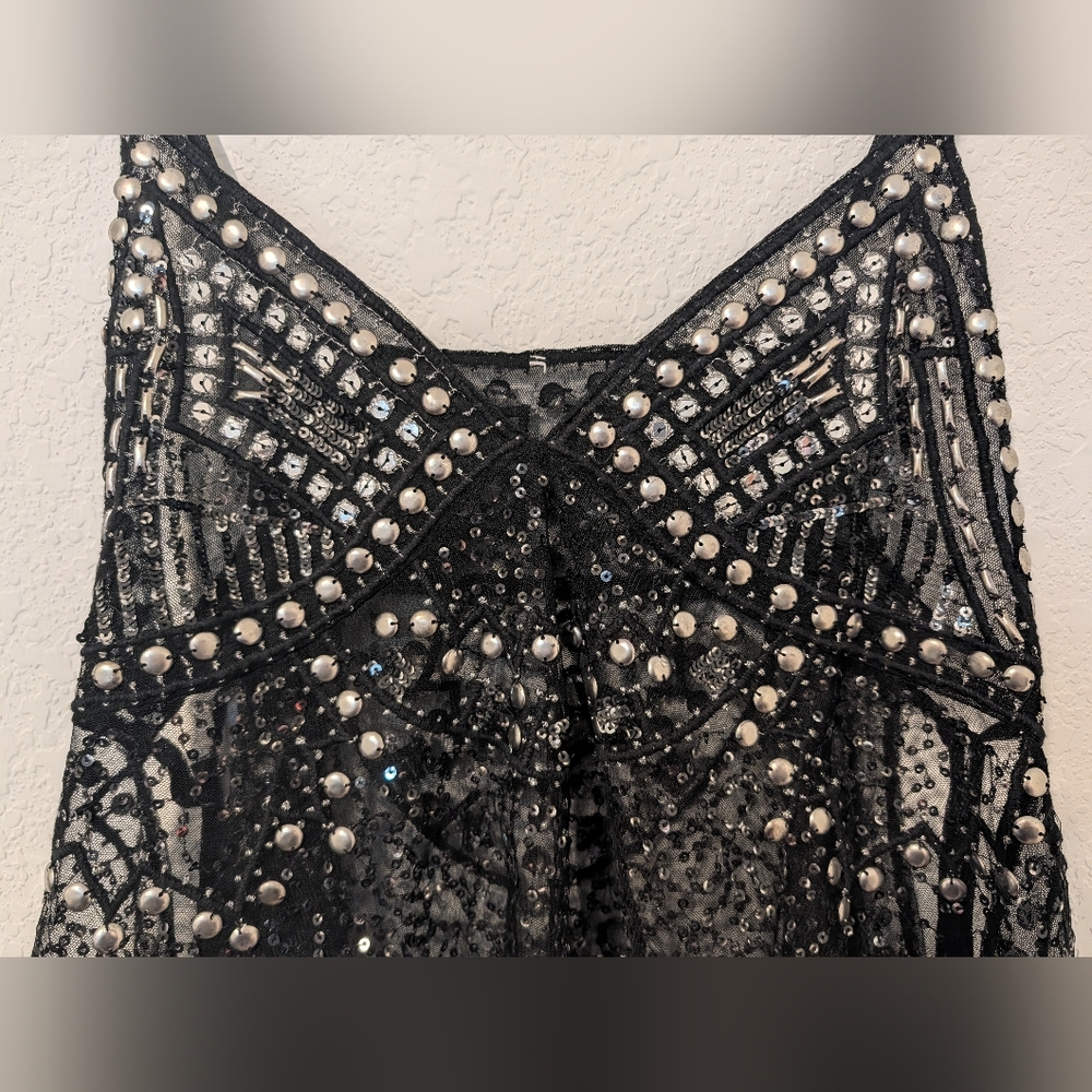 Free People Black Beaded Sheer Tank Top - Picture 7 of 11